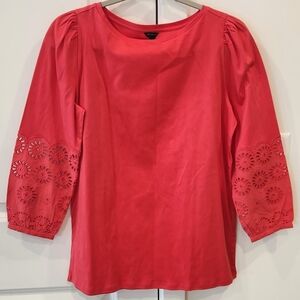 Ann Taylor Coral Red Eyelet Sleeve Blouse